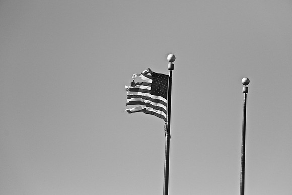 Black and White of the Frayed American Flag